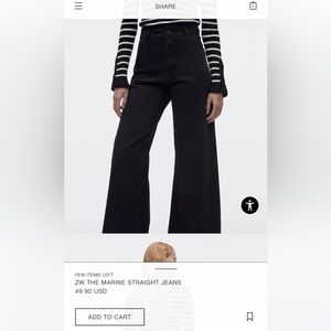 Zara Straight wide Leg Jeans denim Pant. Excellent condition size 4